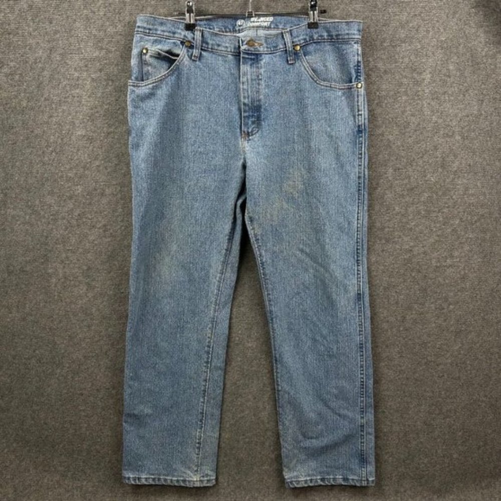 Wrangler Mens Jeans 47 Regular Advanced Comfort Blue Denim Straight Leg Work 34